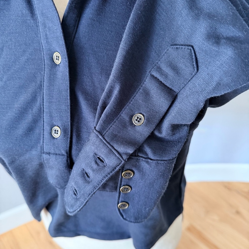 THE SURREY Navy Vespa Boxy Long Sleeve Polo Cropped XS Excellent Condition - Picture 9 of 13